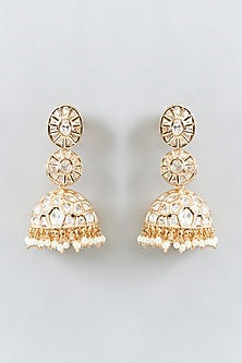 Rose Gold Finish Kundan Polki Jhumka Earrings