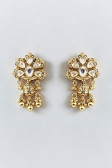 Gold Finish Floral Motif & Zircon Temple Choker Necklace Set