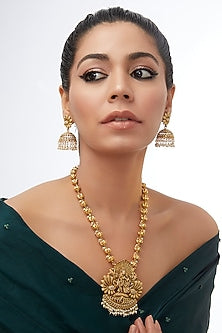 Gold Finish Motif & Pearl Temple Necklace Set