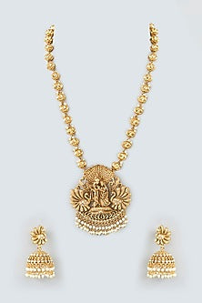 Gold Finish Motif & Pearl Temple Necklace Set