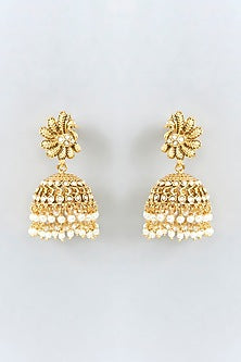 Gold Finish Motif & Pearl Temple Necklace Set