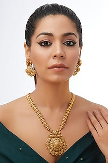 Gold Finish Ganesh Motif Temple Long Necklace Set