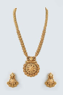 Gold Finish Ganesh Motif Temple Long Necklace Set