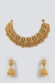 Gold Finish Ganesh Ji Motif Temple Choker Necklace Set