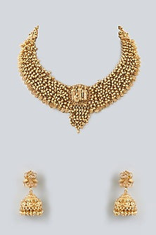 Gold Finish Ram Darbar Motif & Metal Ball Temple Choker Necklace Set