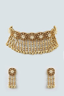 Gold Finish Piroi Work Temple Choker Necklace Set