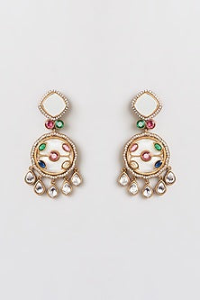 Gold Finish Kundan Polki & Mother Of Pearl Long Necklace Set