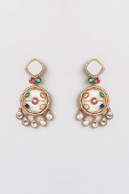 Gold Finish Kundan Polki & Mother Of Pearl Long Necklace Set