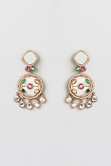 Gold Finish Kundan Polki & Mother Of Pearl Long Necklace Set