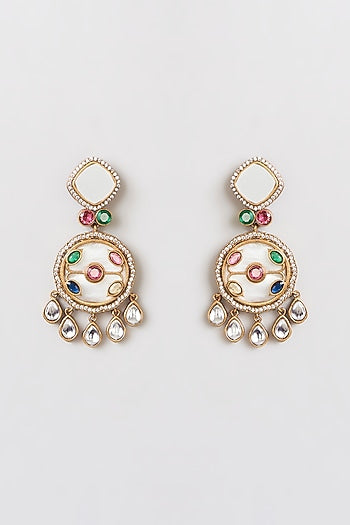 Gold Finish Kundan Polki & Mother Of Pearl Long Necklace Set
