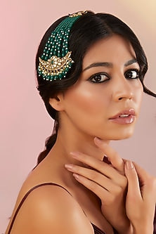 Gold Finish Kundan Polki & Green Stone Pasa