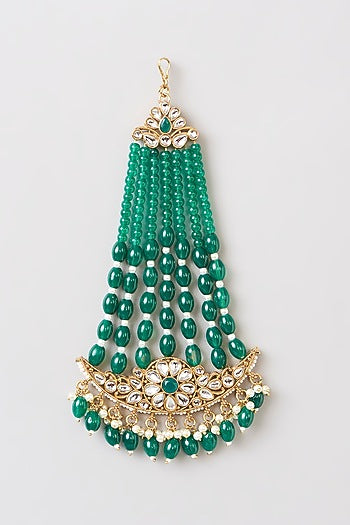 Gold Finish Kundan Polki & Green Stone Pasa