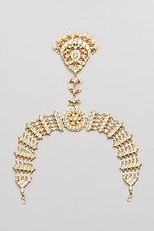 Gold Finish Kundan Polki & Pearl Beaded Mathapatti