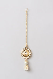 Gold Finish Kundan Polki & Pearl Maangtikka