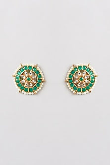 Gold Finish Kundan Polki & Green Stone Choker Necklace Set