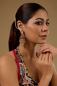 Gold Finish Kundan Polki & Ruby Stone Dangler Earrings