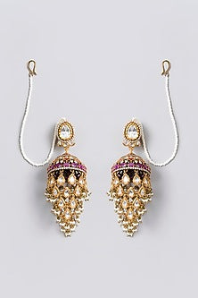 Gold Finish Kundan Polki & Ruby Stone Dangler Earrings