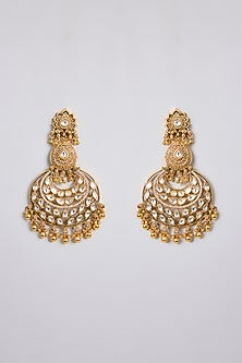 Gold Finish Kundan Polki Floral Chandbali Earrings