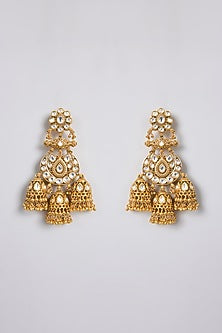 Gold Finish Kundan Polki Floral Chandbali Earrings