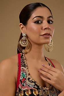 Gold Finish Kundan Polki Floral Chandbali Earrings