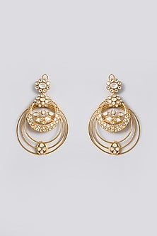 Gold Finish Kundan Polki Floral Chandbali Earrings