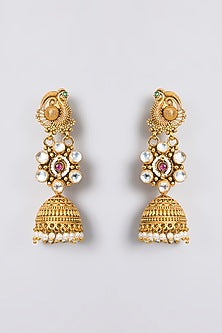 Gold Finish Kundan Polki & Ruby Gemstone Temple Necklace Set