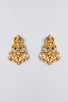 Gold Finish Kundan Polki & Ruby Stone Temple Necklace Set