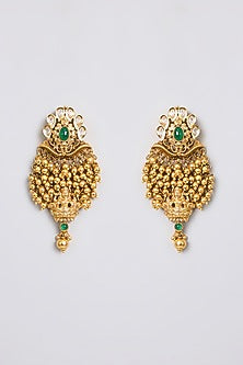 Gold Finish Kundan Polki & Gold Beaded Temple Pendant Necklace Set