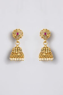 Gold Finish Kundan Polki & Gold Beaded Temple Pendant Necklace Set