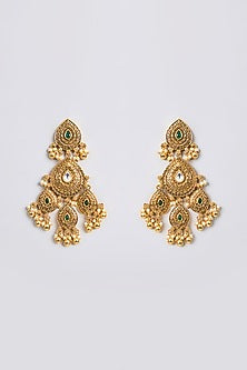 Gold Finish Kundan Polki Temple Necklace Set