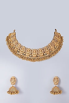 Gold Finish Metal Beaded Long Necklace Set