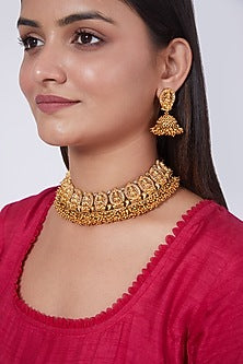 Gold Finish Metal Beaded Long Necklace Set