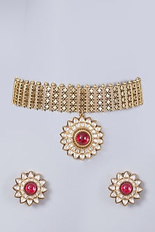 Gold Finish Kundan Polki Choker Necklace Set
