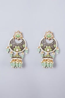 Gold Finish Light Green Stone Earrings