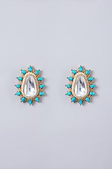Gold Finish Turquoise Stone Stud Earrings