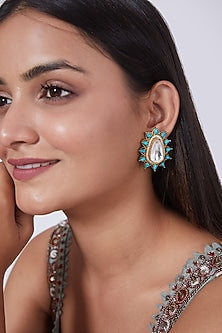 Gold Finish Turquoise Stone Stud Earrings