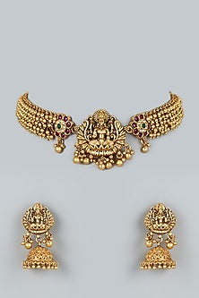 Gold Finish Kundan Polki Choker Necklace Set