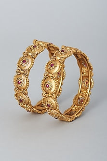 Gold Finish Ruby Stones Bangles