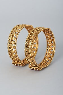 Gold Finish Temple Bangles With Ruby Stones