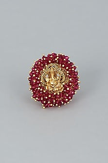 Gold Finish Ruby Ganesha Ring