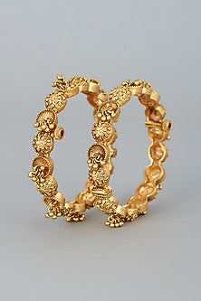Gold Finish Temple Bangles With Golden Beads