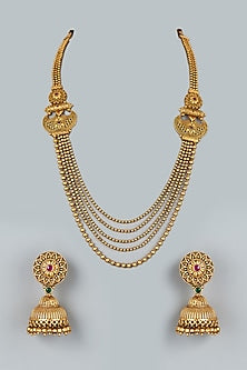 Gold Finish Temple Long Necklace Set