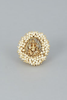 Gold Finish Shell Pearls Ring