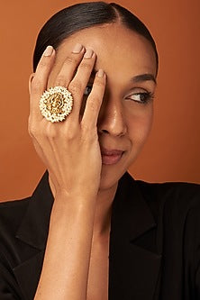 Gold Finish Shell Pearls Ring