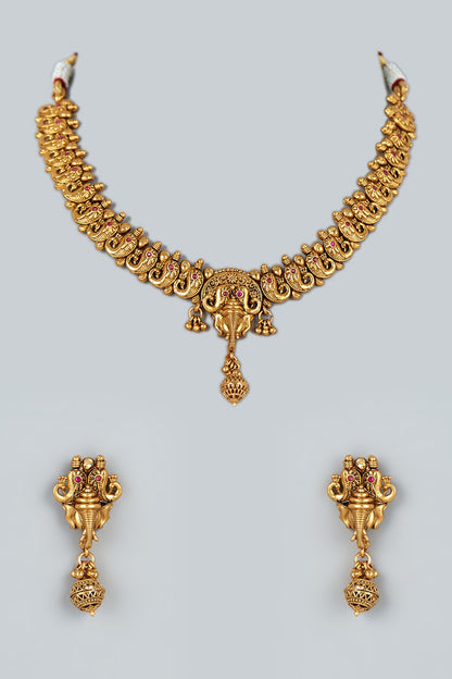 Gold Finish Beaded Ganesha Necklace Set