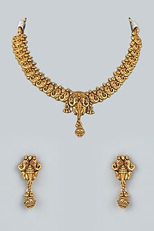 Gold Finish Beaded Ganesha Necklace Set