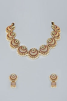 Gold Finish Shell Pearl Necklace Set