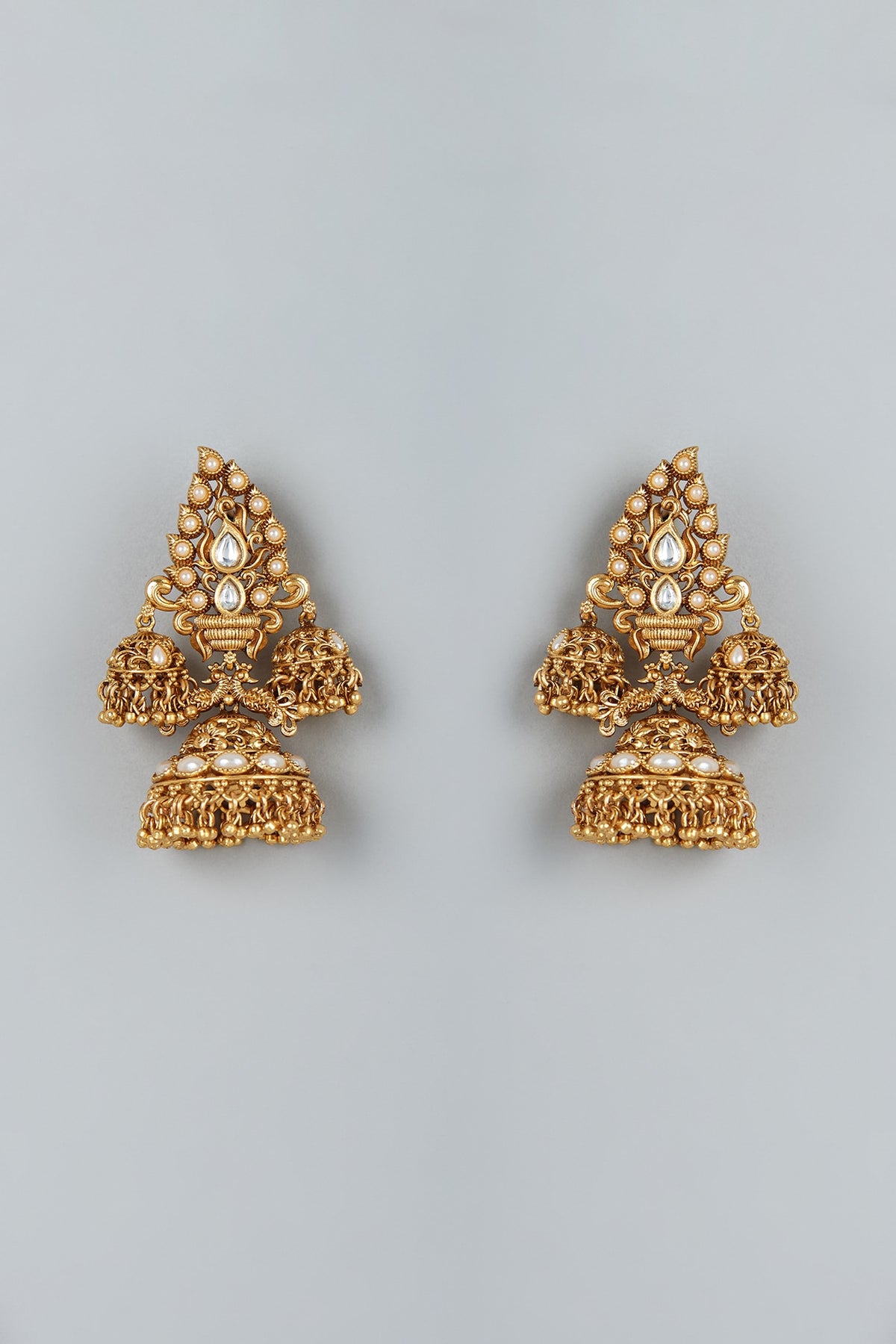 Gold Finish Shell Pearl Earrings