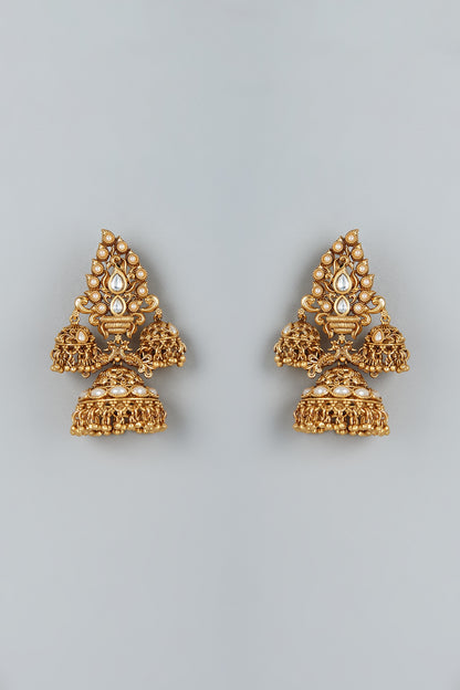 Gold Finish Shell Pearl Earrings