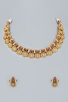 Gold Finish Synthetic Stone Necklace Set
